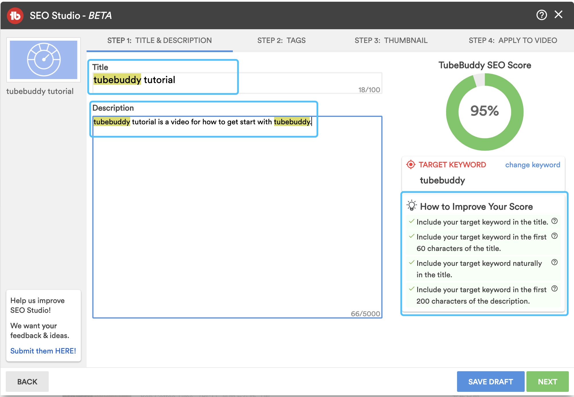 tubebuddy SEO studio